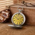 Vintage kwarts zakhorloge met kalender en lichtgevende wijzers, flip cover retro ketting. - Gouden Wijzerplaat