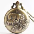 Detailed close-up of the vintage bronze quartz pocket watch featuring intricate pig zodiac. - Pig Zodiac