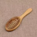 Bamboo hair massage brush oval wooden pin comb anti static daily hair care tool 21.5x6.5cm - Medium Oval Comb / Medium Oval (21.5x6.5cm)