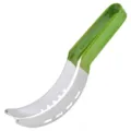 Stainless steel watermelon slicer with green handle, multifunctional fruit cutting tool. - Watermelon Cutter / Green