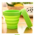 Portable collapsible silicone travel cup with lid for outdoor camping and daily use green - 170ml / Green