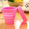 Pink silicone collapsible travel cup, portable telescopic toothbrush and mouthwash cup. - 170ml / Pink