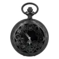 Zwarte vintage skelet tandwiel quartz zakhorloge met prachtige uitgesneden details - Zwart
