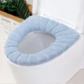 Thickened plush toilet seat cover in light blue, soft and warm O-shape cushion for all four seasons. - Nordic Blue