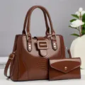 Glanzende Bruine Slangenprint Handtas Set Grote Capaciteit Schoudertas Tas Dames - Geel