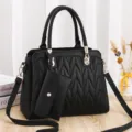 Women fashion black quilted handbag set large capacity shoulder crossbody tote bag variant. - Black