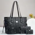 Zwarte PU lederen tote tas set met portemonnee, grote capaciteit modieuze schoudertas dames. - 38*32*14cm / Zwart met zwart