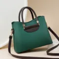 Dames groene litchi patroon PU lederen handtas, grote capaciteit schouder messenger tas. - Groen