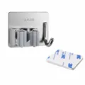 Stainless steel mop holder wall mounted broom gripper with hook and adhesive tape for bathroom - Silver Style with Hook and Adhesive Patch (Bagged)