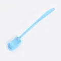 Blue long-handled toilet cleaning brush for bathroom floor and wall-mounted set. - Blue