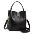Zwarte krokodillenpatroon emmertas voor vrouwen PU leer crossbody schoudertas casual - Zwart