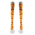 Halloween orange over-the-knee socks featuring spooky bat and castle prints for party cosplay. - One Size / Orange Bat Pattern
