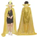 Gold Sequin Cape Costume Halloween Party Fancy Dress Shimmering Cloak Display Style - Robe / Long Cape / Yellow