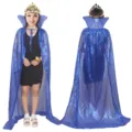 Blue sequin cape for Halloween party costume, shiny cosplay cloak with high collar. - Robe / Long Cape / Blue