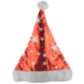 Festive red metallic Christmas hat with white stars and plush trim, perfect holiday party prop. - Red With Stars