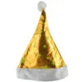 Gold metallic Christmas hat with stars and white plush trim for holiday festive party decor - Yellow With Stars