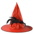 Cappello da strega rosso con piume nere e rose per feste in costume di Halloween. - Taglia unica / Rosso