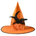 Cappello da strega arancione con piume nere e rose, perfetto per costumi di festa di Halloween. - Taglia unica / Arancione