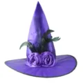 Cappello da strega viola per festa di Halloween, travestimento con piume e rose. - Taglia unica / Viola