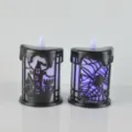 Halloween LED electronic candle set spooky castle spider web glowing night light decor - Black