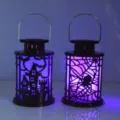 Halloween LED lantern decorative props purple glowing night light portable party spooky decor - Black