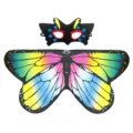 Colorful butterfly wings cape with matching mask set for kids halloween party dress up fun. - One Size / Set