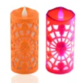 Veilleuse bougie LED crâne toile d'araignée Halloween, lampe décorative effrayante changeante. - Orange