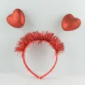 Red Glitter Heart Headband with Tinsel Bopper for Valentine Party Hair Accessory - One Size / Red