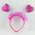 Pink glitter heart headband for Valentine's Day party, cute tinsel hair hoop, festive headwear. - One Size / Rose Red