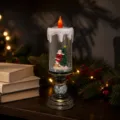 LED Kerstkaars sneeuwbol met Kerstman en boom op sierlijke voet - Waterkaars - Kerstman met Boom met Muziek