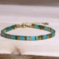 Bracelet vintage en perles Tila fait main avec des couleurs turquoise et or ethnique - Style Bleu Lac Vert Foncé (Tila 19)