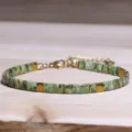 Bracelet Tila tissé à la main au style ethnique avec perles marbrées vertes et dorées - Style Motif Marbre Vert Vintage Or (Tila 23) / Vert Vintage/Or