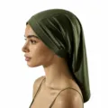 Groene zijdeachtige elastische slaapmuts voor dreadlocks en nachtelijke haarbescherming - Eén maat / Legergroen