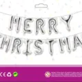 16-inch silver foil Merry Christmas balloon banner for festive holiday party decor - Silver Christmas Letter Balloons