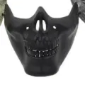 Halloween black skull half mask detail view, tactical CS warrior devil mask for costume parties. - Black Half Face CS Mask