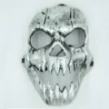 Detailed view of Halloween silver scary skull mask for masquerade party costume props. - Silver Evil Full Face Skull Mask
