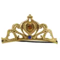 Gold princess crown headband for kids, sweet hair accessory with sparkling gems and elastic band. - Gold