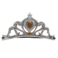 Kids silver crown hairband with amber gems, elastic princess hair accessory for girls - Silver