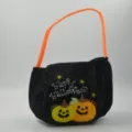 Halloween candy bag with cute pumpkin embroidery and orange handle for kids trick or treat. - Black 2 Pumpkins