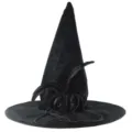 Cappello da strega in velluto nero con piuma rosa catena di perle per costume festa di Halloween - Stile Piuma Nera / Taglia unica