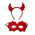 Halloween red devil horn headband and sequin bat mask party costume accessory set - Red Mask & Bull Horn Headband / Red