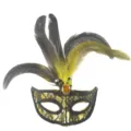 Maschera veneziana in pizzo e piume per festa di Halloween ballo in maschera elegante. - Giallo