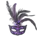 Maschera di pizzo piuma viola per festa di halloween ballo veneziano e spettacolo. - Viola