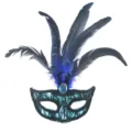 Maschera Veneziana di Pizzo con Piume per Festa di Halloween Carnevale e Travestimento - Blu