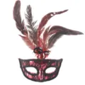 Maschera veneziana in pizzo con piume per festa di Halloween e ballo in maschera. - Rosso