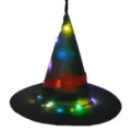 Halloween LED leuchtender Hexenhut mit rotem Gürtel hängende Zauberer Kostüm Party Deko - Einheitsgröße / Schwarz