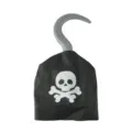 Halloween pirate costume accessory plastic hook with black skull print fabric cap. - One Size / Non-Woven Fabric Pirate Hook