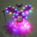 Kids LED light up butterfly wings costume set with skirt fairy wand headband main view - Rose Red