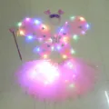 Kids glowing butterfly wings LED tutu skirt set fairy costume party dress up pink outfit - Pink