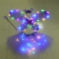 Kids LED glowing butterfly wings costume set with skirt, headband and fairy wand for parties. - Purple